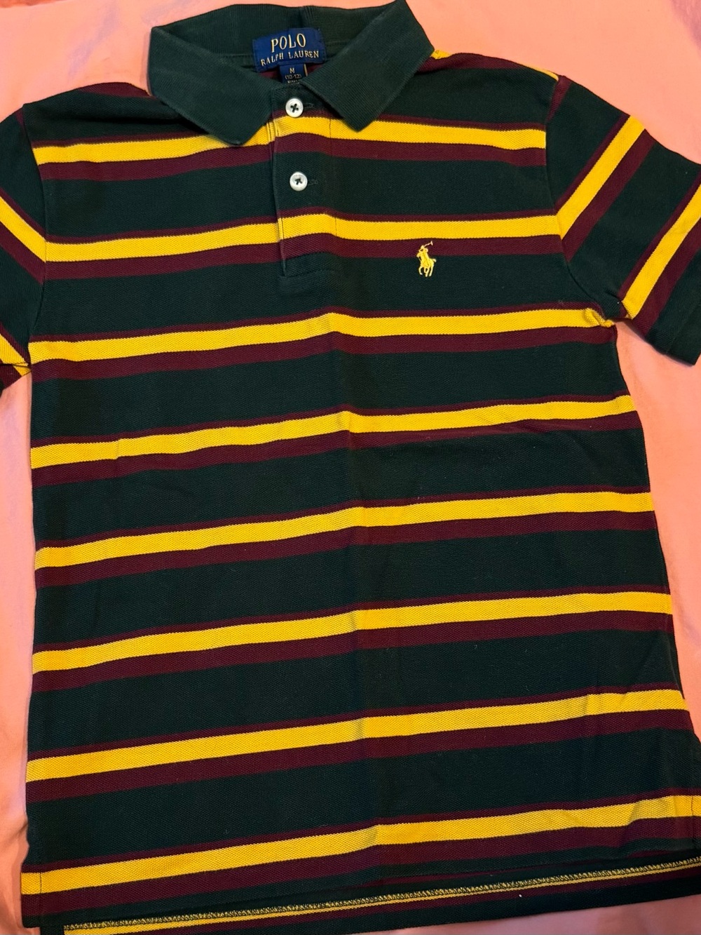 Polo by Ralph Lauren Green, Yellow & Maroon Striped Polo Shirt